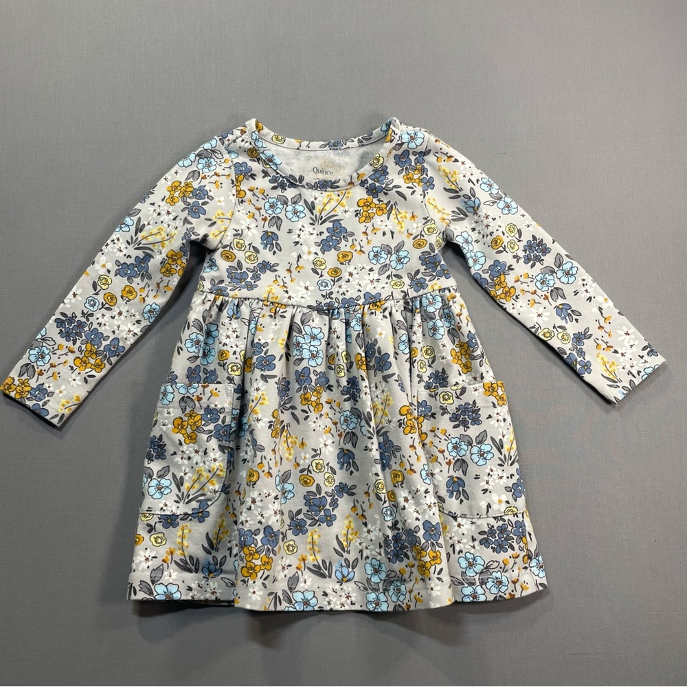Quince Girls Organic Cotton Long Sleeve Fit & Flare Pocket Dress - 12-18 Months